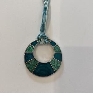 Lía Sophia Versailles Pendant Necklace Teal Mint Green Enamel Medallion EUC OS